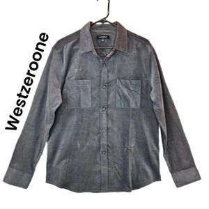 WestZeroOne Mens Charcoal Gray Corduroy Shirt Jacket Sz M All Cotton Button